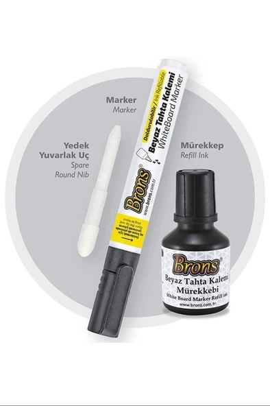 Brons Beyaz Tahta Kalemi Yedek Uç Mürekkep Seti Siyah Br-9550 ürün görseli 1