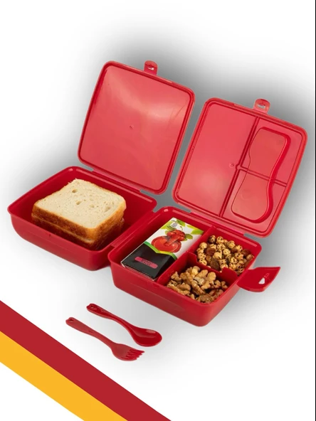 Galatasaray Taraftar 4 bölmeli Beslenme Kutusu Aslan Figürlü  500 Ml Matara Kırtasiye Seti - 4