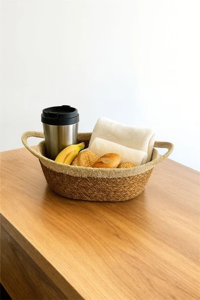 1 Adet Hasır Örgülü Krem Şeritli Organizer & Ekmeklik ürün görseli