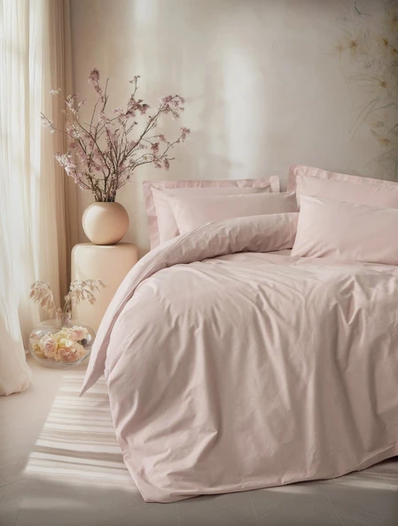 Cotton Box Plain Çift Kişilik Nevresim Takımı Pudra ürün görseli