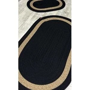 Jüt Hasır 2li Banyo Paspas Takımı-Siyah Ortası Bej