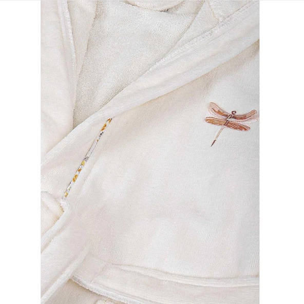 Ecocotton Nina Kız Çocuk Bornoz %100 Organik Pamuk Nakışlı Krem / Pembe 5-6 Yaş - Resim 3