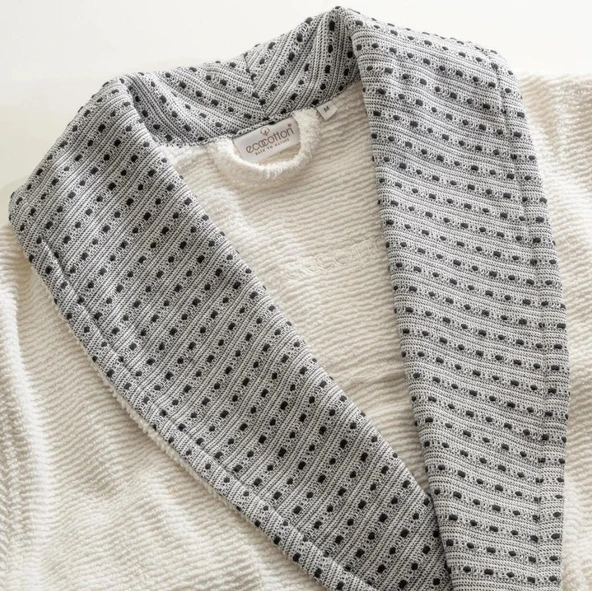 Ecocotton İzgi Erkek Bornoz %100 Organik Pamuk Jakarlı Siyah M - Resim 3