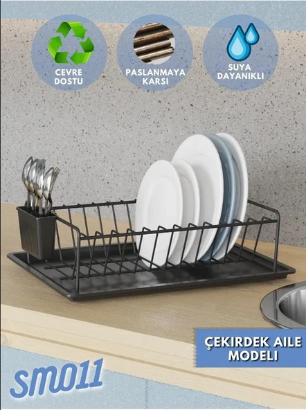 Karen Banyo Tek Katlı Tepsili Bulaşıklık, Bulaşık Sepeti Siyah SM011-B - 2