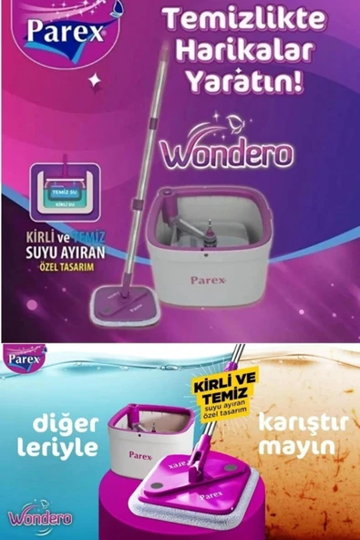 Parex Wondero +2 Yedek Moplu Bezli Temiz Su Ile Kirli Su Ile Ayıran Otomatik Temizlik Seti - 1