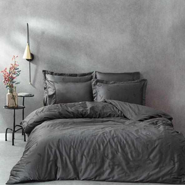 Ecocotton Güz Çift Kişilik Nevresim Takımı %100 Organik Pamuk Saten Brodeli Antrasit CK ürün görseli