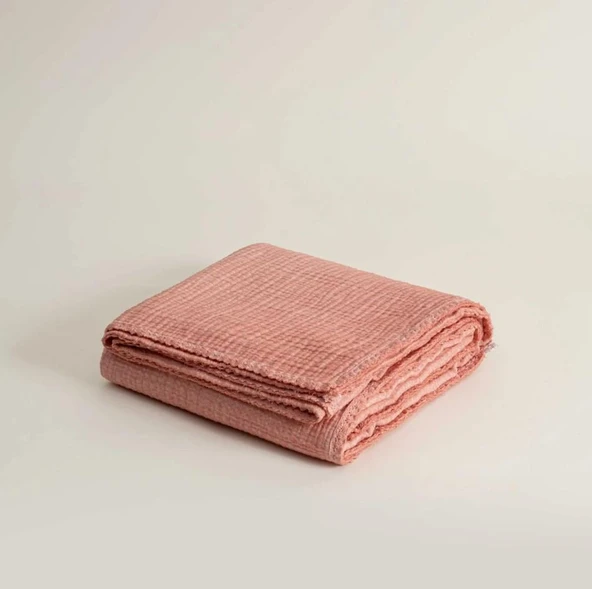 Ecocotton Berin Bebek Yatak Örtüsü %100 Organik Pamuk Müslin El Nakışlı Pudra TK - Resim 2