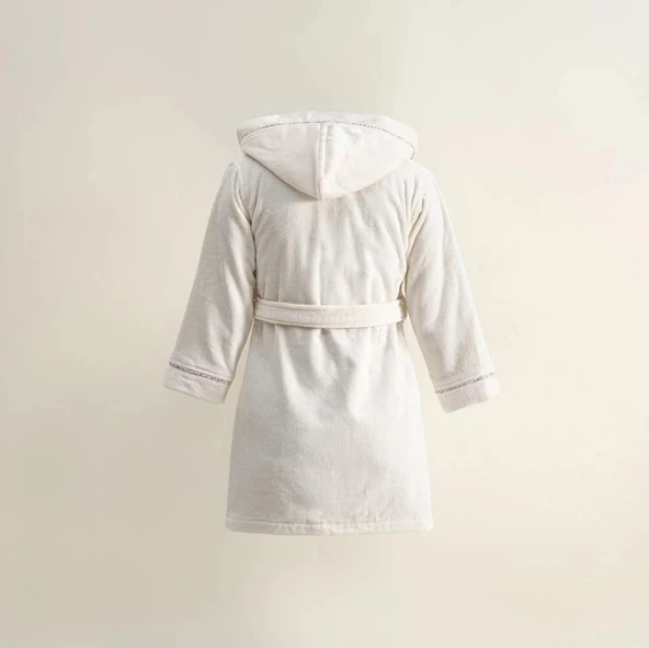 Ecocotton Nina Kız Çocuk Bornoz %100 Organik Pamuk Nakışlı Krem / Sarı 5-6 Yaş - Resim 2