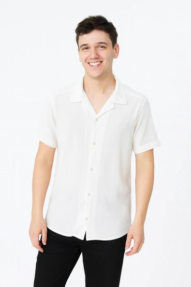 CLASSİCS MEN Erkek Pamuklu Yazlık Kısa Kollu Gömlek 7375 - Resim 5
