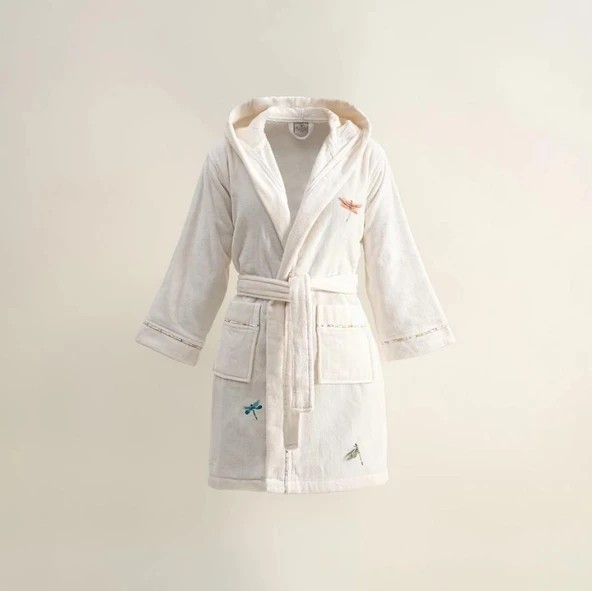 Ecocotton Nina Kız Çocuk Bornoz %100 Organik Pamuk Nakışlı Krem / Sarı 7-8 Yaş ürün görseli 1