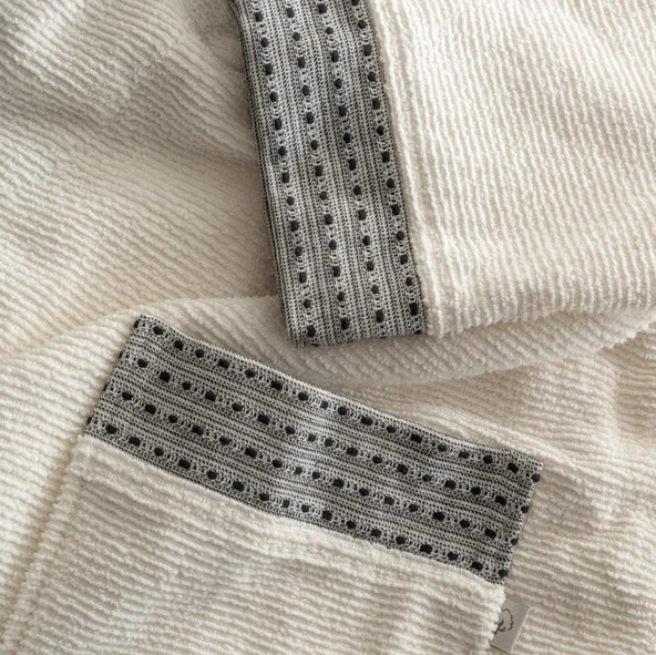 Ecocotton İzgi Erkek Bornoz %100 Organik Pamuk Jakarlı Siyah M - Resim 2