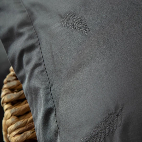 Ecocotton Güz Çift Kişilik Nevresim Takımı %100 Organik Pamuk Saten Brodeli Antrasit CK - Resim 2