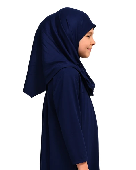 Penye Kendinden Başörtülü Çocuk Namaz Elbisesi Lacivert/ 6-7-8 yaş - 4