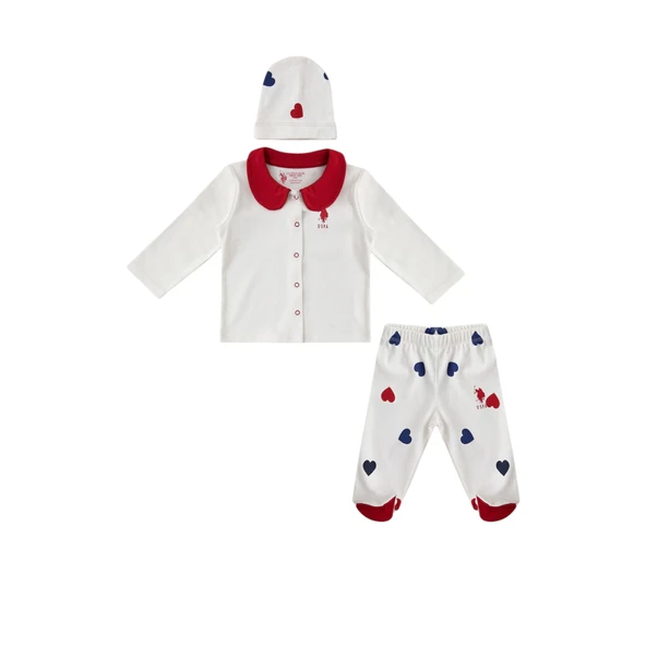 Ekru Çırçıtlı Kalp Desenli Bebek 3Lü Takım ürün görseli 1