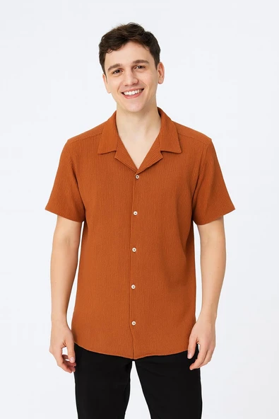 CLASSİCS MEN Erkek Pamuklu Yazlık Kısa Kollu Gömlek 7375 - Resim 3