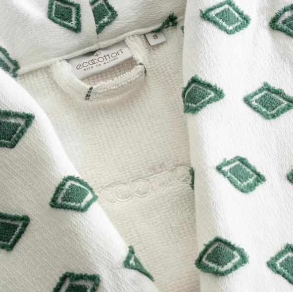 Ecocotton İmre Kadın Bornoz %100 Organik Pamuk Jakarlı Yeşil L - Resim 3
