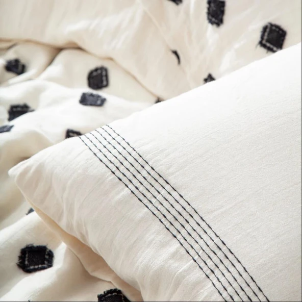 Ecocotton İmre Nevresim Takımı %100 Organik Pamuk Müslin Siyah KZ - Resim 2