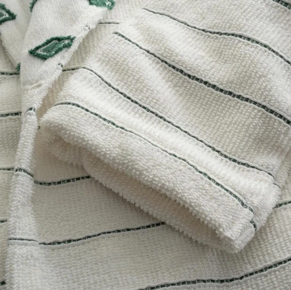 Ecocotton İmre Kadın Bornoz %100 Organik Pamuk Jakarlı Yeşil L - Resim 2