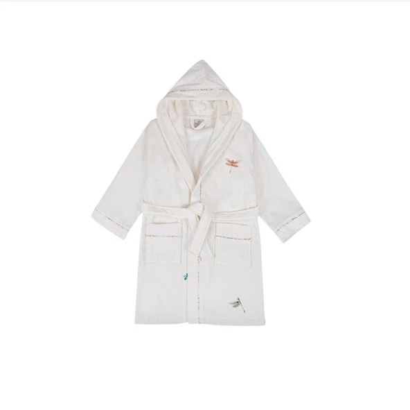 Ecocotton Nina Kız Çocuk Bornoz %100 Organik Pamuk Nakışlı Krem / Pembe 3-4 Yaş ürün görseli