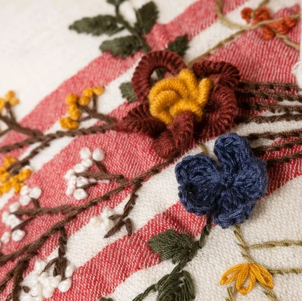 Ecocotton Charla Çift Kişilik Nevresim Takımı %100 Organik Pamuk Kenevir Karışımlı Ekru / Kırmızı CK - Resim 3