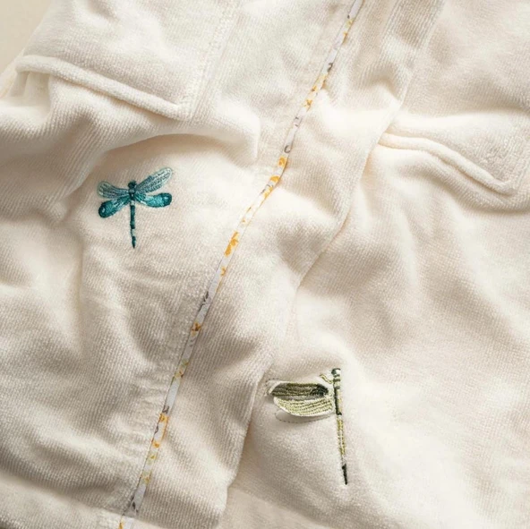 Ecocotton Nina Kız Çocuk Bornoz %100 Organik Pamuk Nakışlı Krem / Sarı 3-4 Yaş - Resim 4