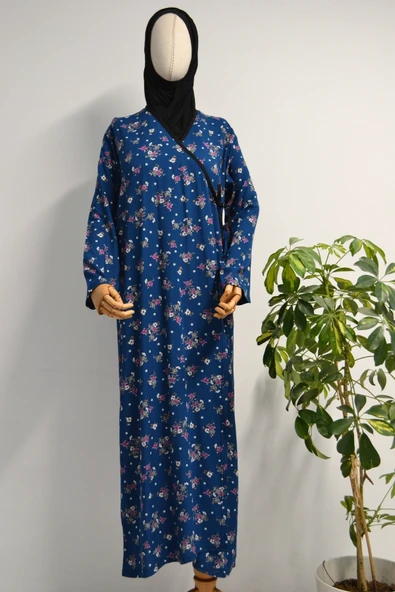 Çiçek Desenli Kruvaze Namaz Elbisesi – %100 Viskon, Yandan Bağlamalı 36-46 Beden - 12