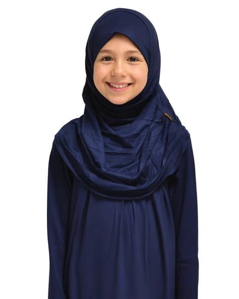 Penye Kendinden Başörtülü Çocuk Namaz Elbisesi Lacivert/ 6-7-8 yaş - 2
