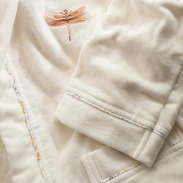 Ecocotton Nina Kız Çocuk Bornoz %100 Organik Pamuk Nakışlı Krem / Sarı 3-4 Yaş - Resim 3