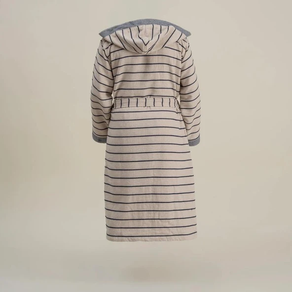 Ecocotton Arden Erkek Bornoz %100 Organik Pamuk Kenevir Karışımlı Bornoz Lacivert M - Resim 2