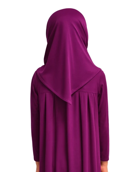 Penye Kendinden Başörtülü Çocuk Namaz Elbisesi Mor/ 6-7-8 yaş - 2