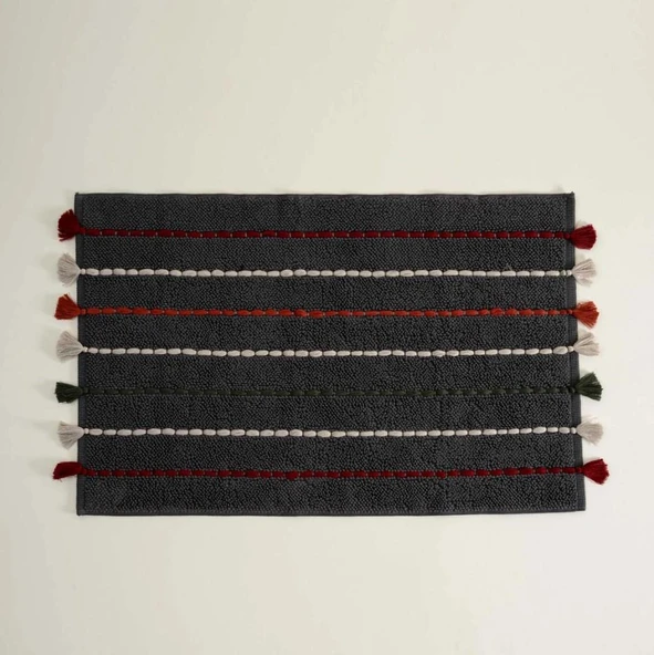 Ecocotton Katari Banyo Paspası %100 Organik Pamuk El Nakışlı Antrasit 50X80 ürün görseli