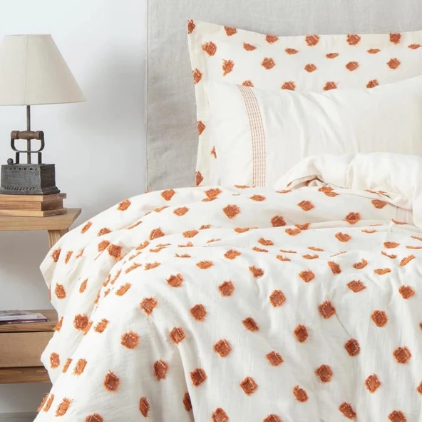 Ecocotton İmre Nevresim Takımı %100 Organik Pamuk Müslin Kiremit CK - Resim 3