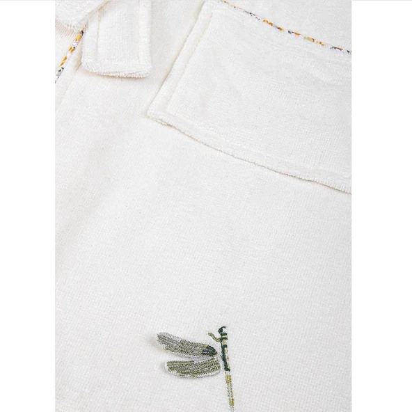 Ecocotton Nina Kız Çocuk Bornoz %100 Organik Pamuk Nakışlı Krem / Pembe 3-4 Yaş - Resim 4