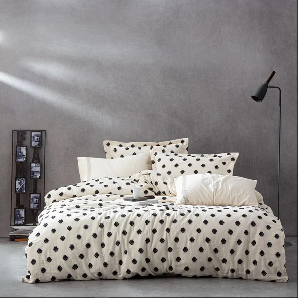 Ecocotton İmre Nevresim Takımı %100 Organik Pamuk Müslin Siyah KZ ürün görseli