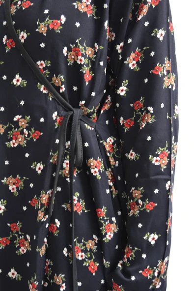 Çiçek Desenli Kruvaze Namaz Elbisesi – %100 Viskon, Yandan Bağlamalı 36-46 Beden - 6