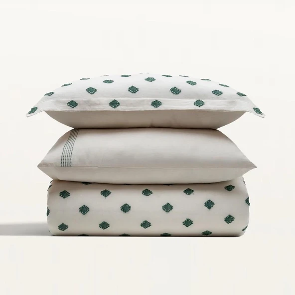 Ecocotton İmre Nevresim Takımı %100 Organik Pamuk Müslin Yeşil CK - Resim 3