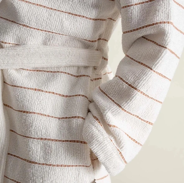 Ecocotton İmre Kadın Bornoz %100 Organik Pamuk Jakarlı Kiremit L - Resim 2