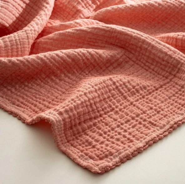 Ecocotton Berin Bebek Yatak Örtüsü %100 Organik Pamuk Müslin El Nakışlı Pudra TK - Resim 3
