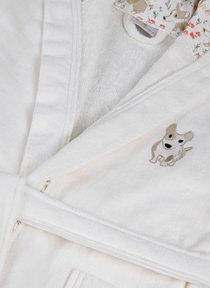 Ecocotton Dagi Erkek Çocuk Bornoz %100 Organik Pamuk Nakışlı Ekru 5-6 Yaş - Resim 3