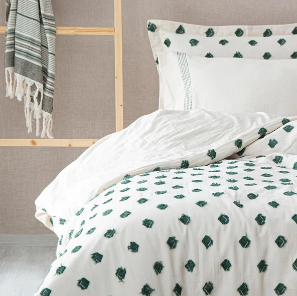 Ecocotton İmre Nevresim Takımı %100 Organik Pamuk Müslin Yeşil CK - Resim 2