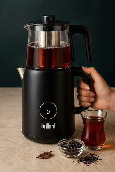 Brillant Dokunmatik Elektrikli Çaycı | Cam Demlikli Şık Tasarım - CS-6684  SİYAH ürün görseli