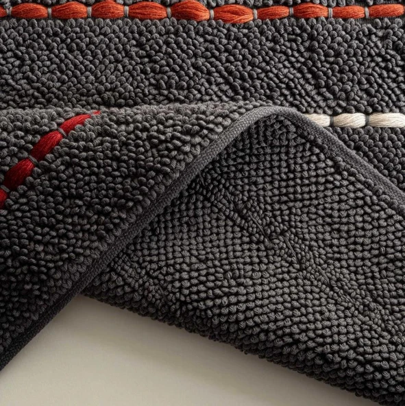 Ecocotton Katari Banyo Paspası %100 Organik Pamuk El Nakışlı Antrasit 50X80 - Resim 3