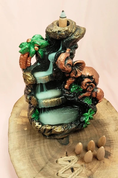 Buyuk Boy Fil Figürlü Biblo Model Geri Akış Şelale Tütsülük 5 Adet Koni Hediye - 4