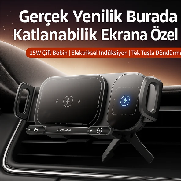 15W Araç İçi Kablosuz Şarj Cihazı ve Telefon Tutucu  90 Döner Katlanabilir Telefonlara Uyumlu - 5