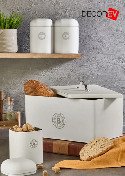 DECOREV EKMEK SAKLAMA KABI VE BAHARATLIK 3LÜ SETİ KREM ürün görseli