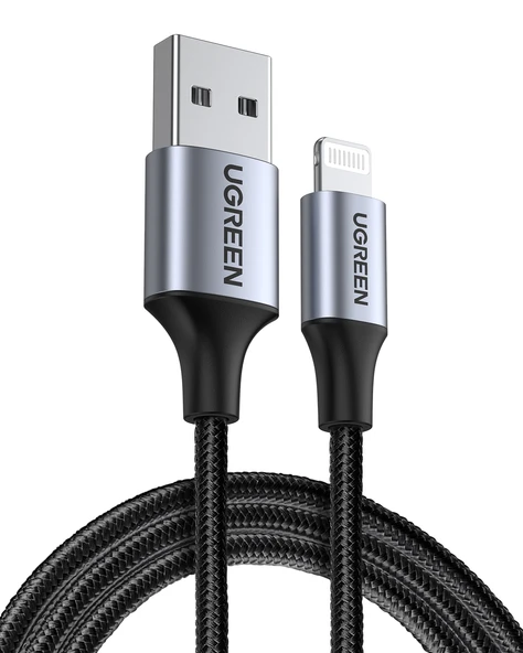 UGREEN Lightning - USB-A Örgülü MFi Sertifikalı İphone Hızlı Şarj Kablosu, 1 m, Siyah, 60156 - 1