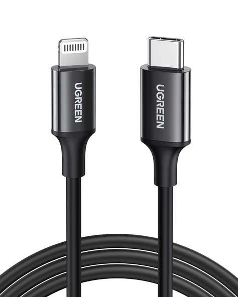 UGREEN USB-C - Lightning 3A PD MFi Sertifikalı Hızlı Şarj Kablosu, 2 m, Siyah, 60752 - 1