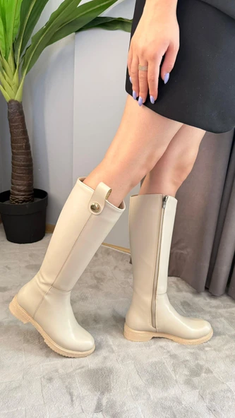 Kadın Linda Günlük Çizme Dizaltı Fermuarlı Çizme