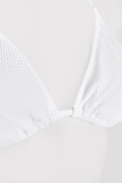 Beyaz Square Wick Üçgen Tek Üst Bikini - Resim 2