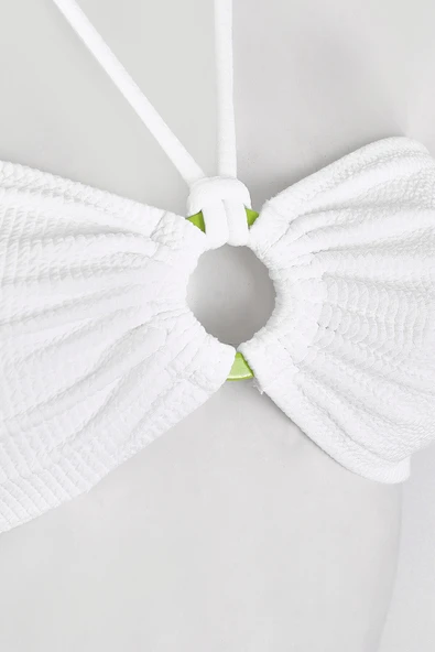 Beyaz Square Wick Straplez Tek Üst Bikini - Resim 2